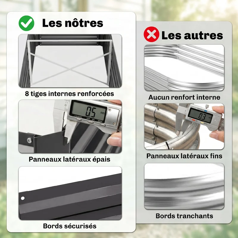 Carré potager rectangulaire 180 x 90 x 59 cm montage simple rétention chaleur moderne en acier galvanisé gris foncé 21_0004280