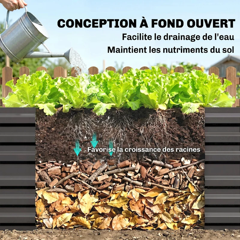 Carré potager rectangulaire 180 x 90 x 59 cm montage simple rétention chaleur moderne en acier galvanisé gris foncé 21_0004280