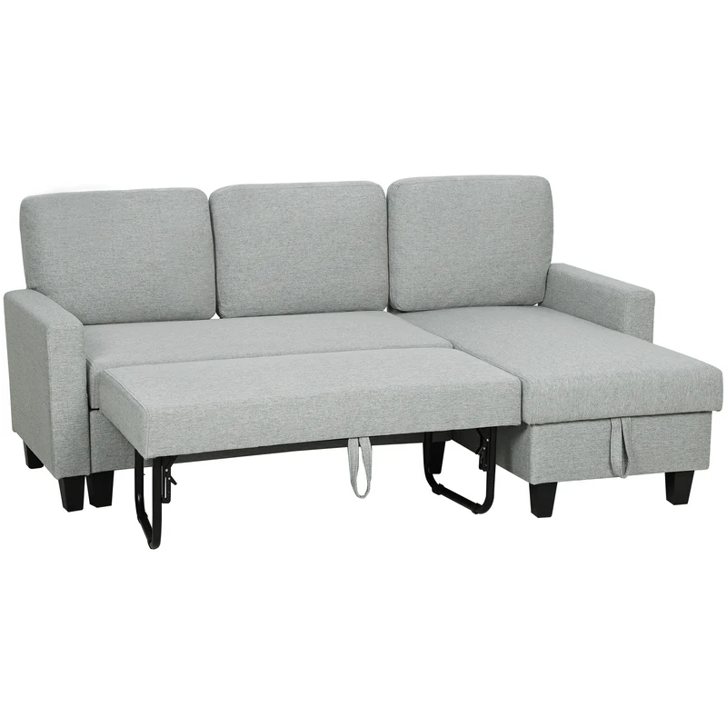 Canapé d'angle pour salon 197 x 129 x 85 cm convertible coffre de rangement moderne scandinave en polyester gris clair 21_0003597