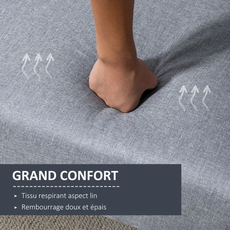 Canapé convertible 2 places 173 x 75 x 73 cm dossier inclinable 3 positions assise mousse scandinave en polyester gris 21_0003043