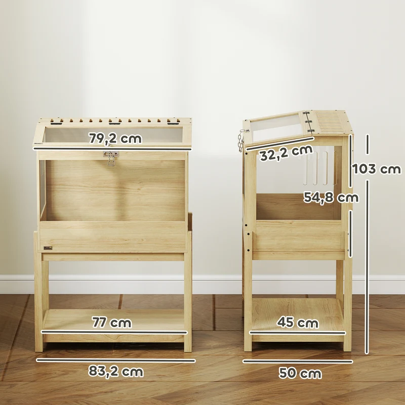 Cage à hamster surélevée rangement 83,2 x 50 x 103 cm nettoyable aérée fenêtre design scandinave en MDF bois naturel 21_0008010
