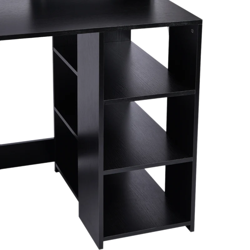 Bureau informatique avec rangement 137 x 55 x 92 cm avec tiroirs et étagères ouvertes moderne épuré compact en MDF noir 21_0006121