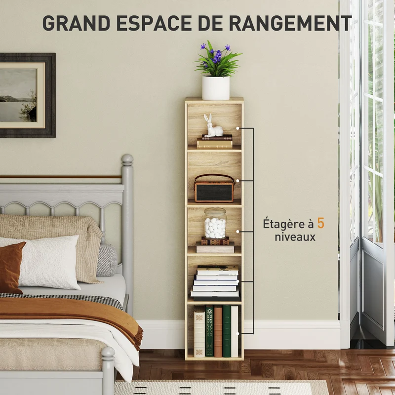 Bibliothèque étagère 30 x 24 x 133.5 cm étagères réglables anti bascule scandinave en panneau de particules bois naturel 21_0002506