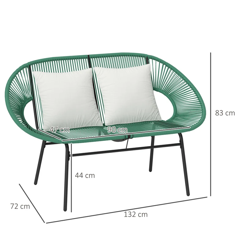 Banquette de jardin 2 places 132 x 72 x 83 cm assise confortable dossier haut style scandinave en résine vert foncé 21_0006061