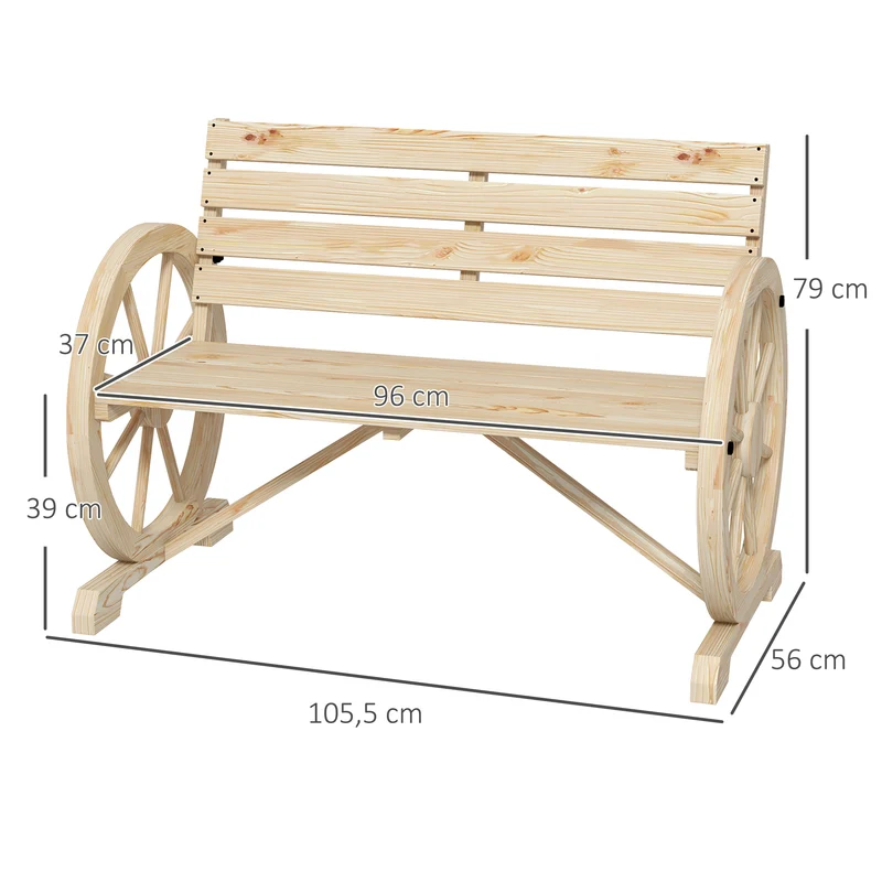 Banc de jardin 3 places 105,5 x 56 x 79 cm assise profonde dossier à lattes confort style rustique chic en bois naturel 21_0004585