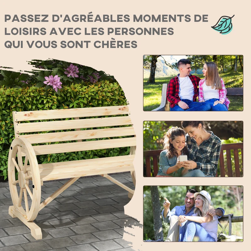 Banc de jardin 3 places 105,5 x 56 x 79 cm assise profonde dossier à lattes confort style rustique chic en bois naturel 21_0004585