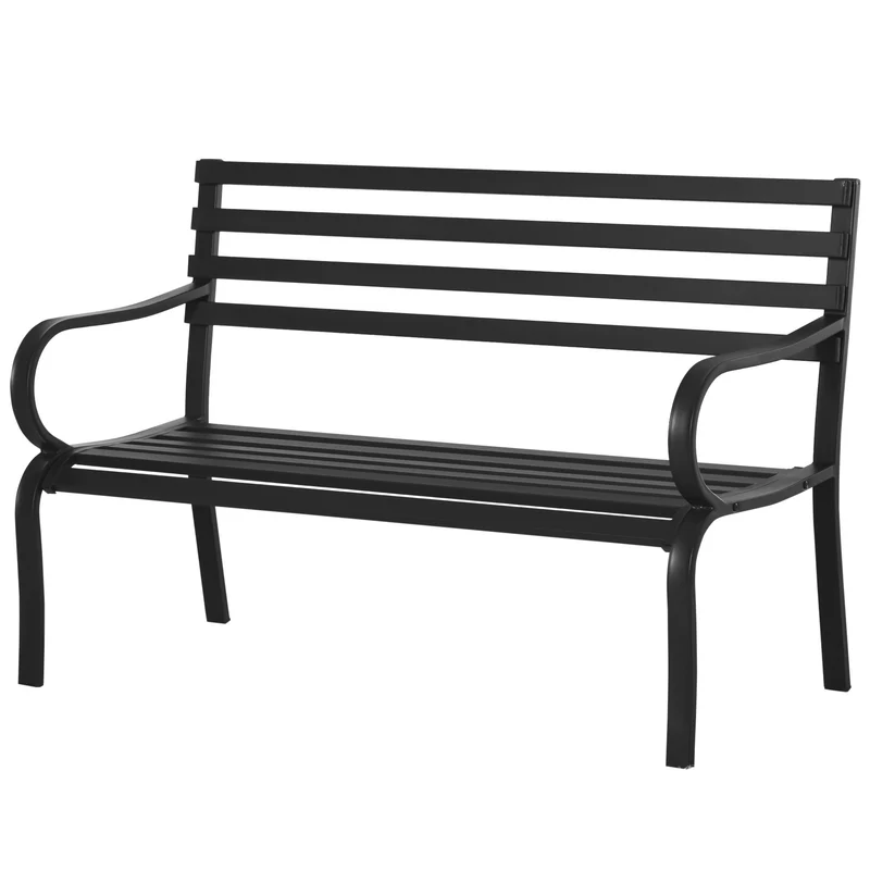 Banc de jardin 2 places 127 x 58 x 82 cm assise profonde dossier incliné design contemporain terrasse en métal noir 21_0004555