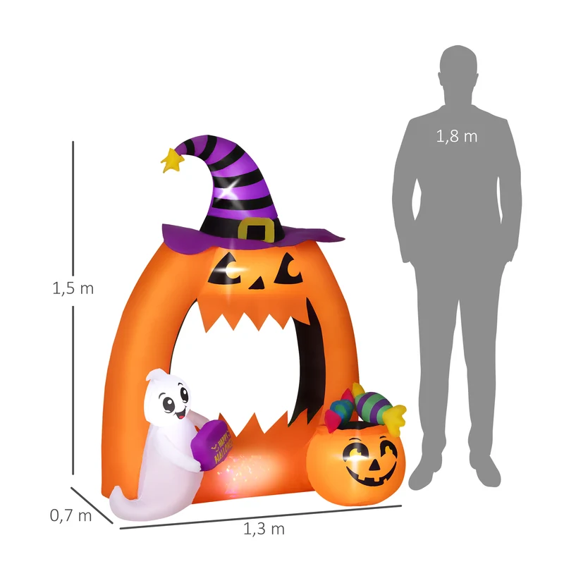 Arche gonflable halloween déco jardin 133 x 70 x 150 cm lumières led et stable décoratif tendance en polyester orange 21_0004007