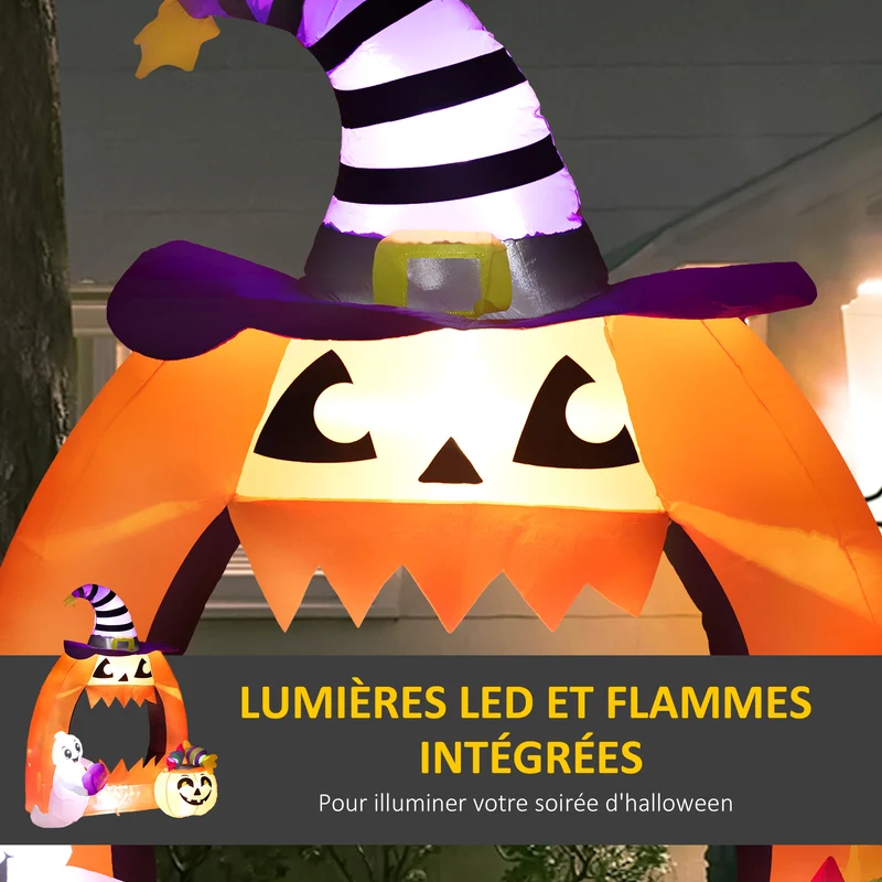 Arche gonflable halloween déco jardin 133 x 70 x 150 cm lumières led et stable décoratif tendance en polyester orange 21_0004007