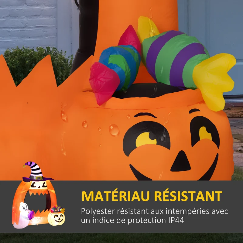 Arche gonflable halloween déco jardin 133 x 70 x 150 cm lumières led et stable décoratif tendance en polyester orange 21_0004007