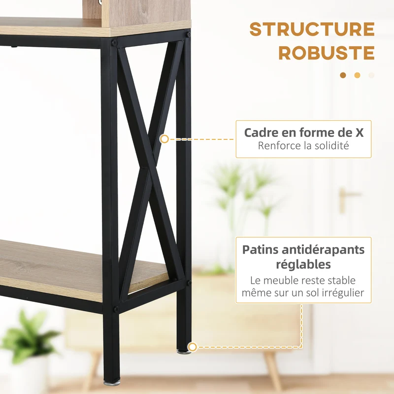 Table console entrée étroite 120 x 23,5 x 75 cm gain de place étagère inférieure industriel contemporain en MDF chêne 21_0002611