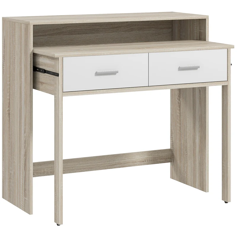 Table console d'entrée 95 x 35 x 87 cm plateau coulissant 2 tiroirs pratiques moderne en panneau de particules chêne 21_0002716