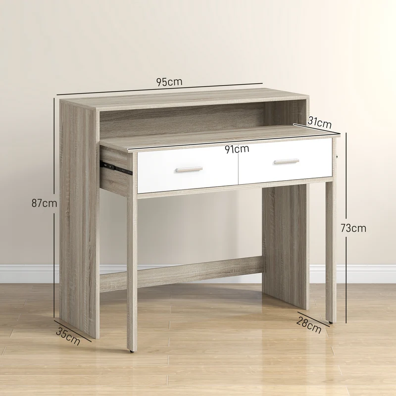 Table console d'entrée 95 x 35 x 87 cm plateau coulissant 2 tiroirs pratiques moderne en panneau de particules chêne 21_0002716
