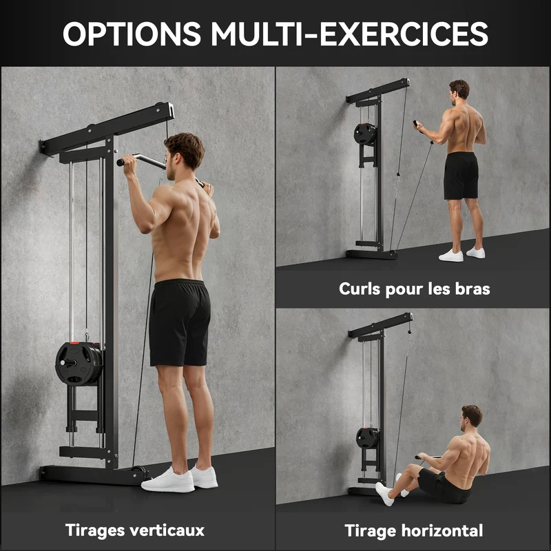 Station de musculation murale 75 x 16 x 192 cm entraînement complet compact charge 100 kg moderne épuré en acier noir 21_0006870