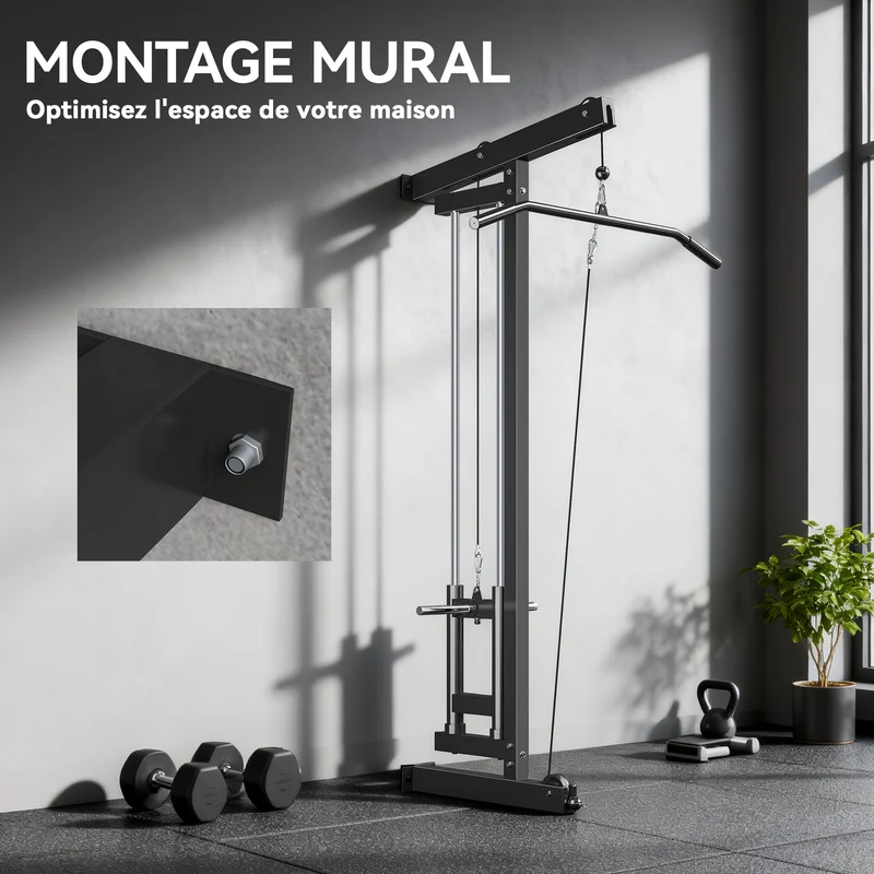 Station de musculation murale 75 x 16 x 192 cm entraînement complet compact charge 100 kg moderne épuré en acier noir 21_0006870