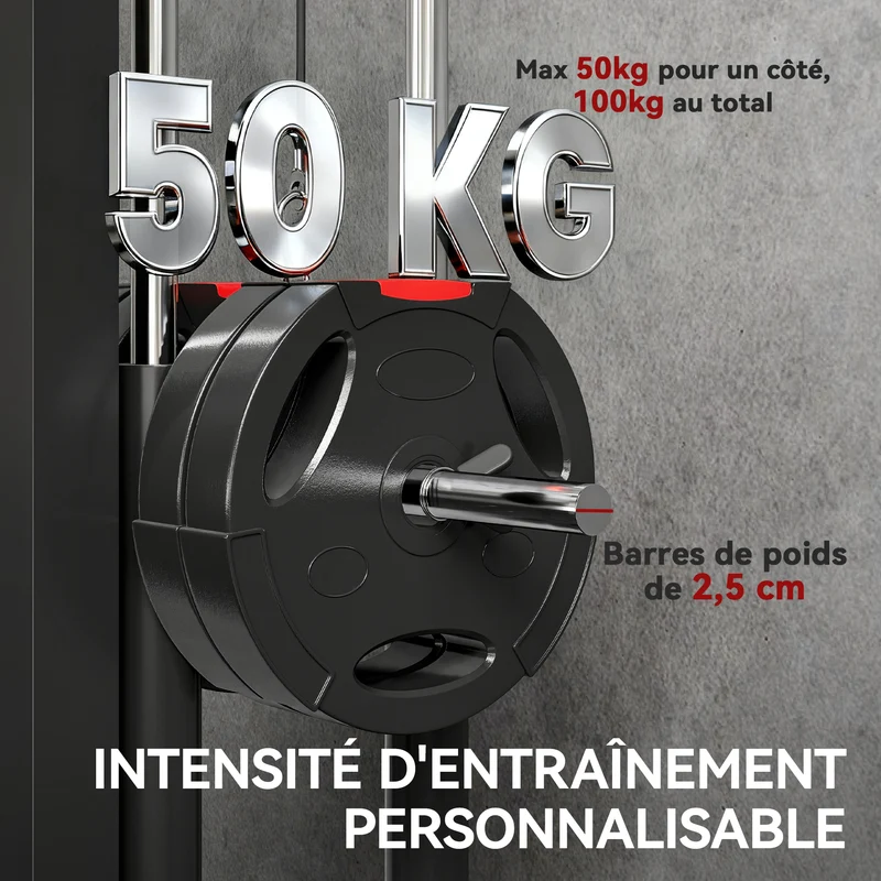 Station de musculation murale 75 x 16 x 192 cm entraînement complet compact charge 100 kg moderne épuré en acier noir 21_0006870