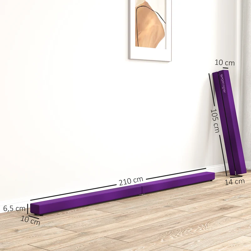 Poutre d'équilibre pliable 210 x 10 x 6.5 cm antidérapante pour enfants et adultes moderne épuré sûre en velours violet 21_0006600