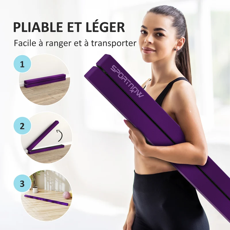 Poutre d'équilibre pliable 210 x 10 x 6.5 cm antidérapante pour enfants et adultes moderne épuré sûre en velours violet 21_0006600