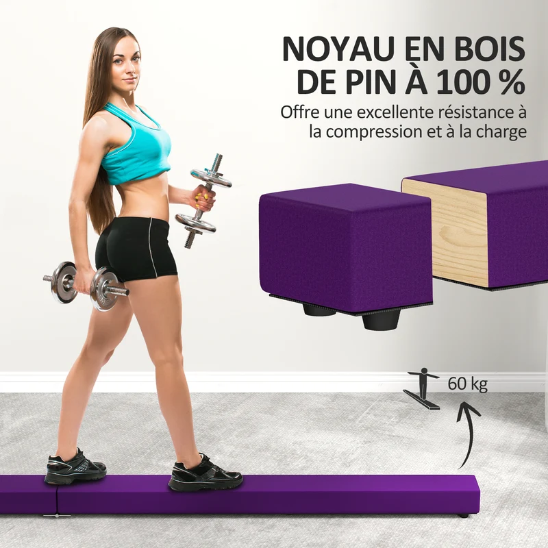 Poutre d'équilibre pliable 210 x 10 x 6.5 cm antidérapante pour enfants et adultes moderne épuré sûre en velours violet 21_0006600
