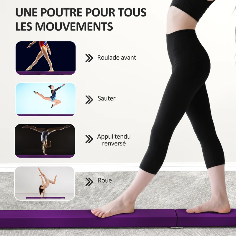 Poutre d'équilibre pliable 210 x 10 x 6.5 cm antidérapante pour enfants et adultes moderne épuré sûre en velours violet 21_0006600