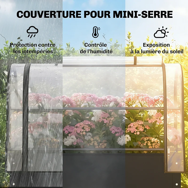 Potager surélevé avec serre rabattable 100 x 49 x 136 cm protection antigel drainage intégré design jardin en métal noir 21_0005641