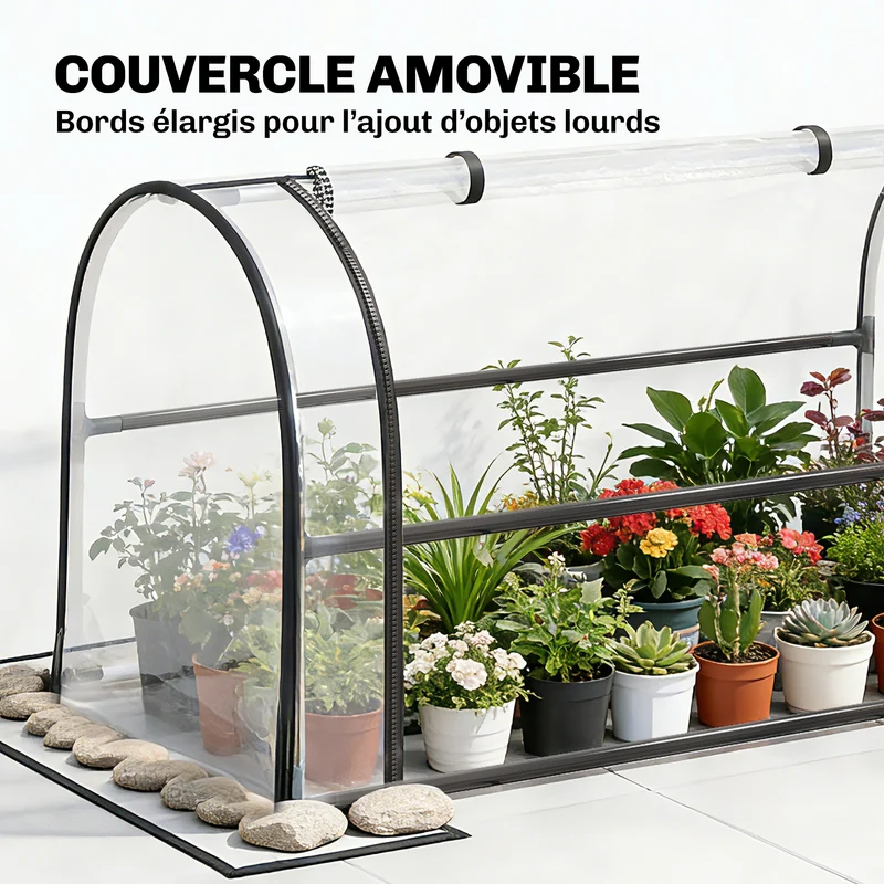 Potager surélevé avec serre rabattable 100 x 49 x 136 cm protection antigel drainage intégré design jardin en métal noir 21_0005641