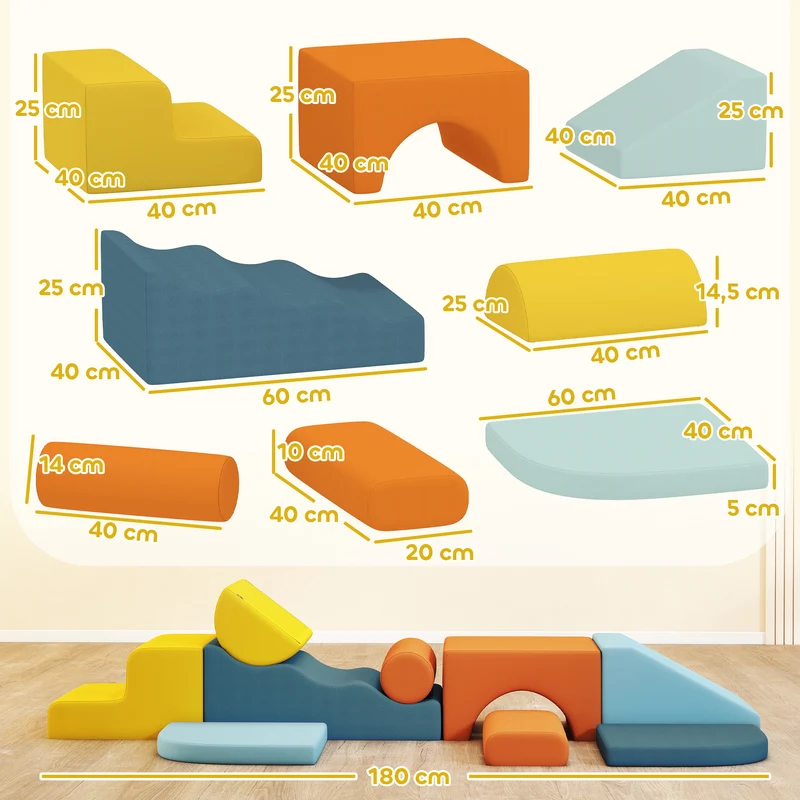 Parcours motricité bébé 9 pièces 140 x 80 x 25 cm sécurité sans angles lavable scandinave ultra doux en velours bleu 21_0000733