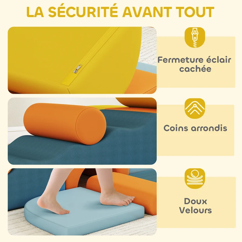 Parcours motricité bébé 9 pièces 140 x 80 x 25 cm sécurité sans angles lavable scandinave ultra doux en velours bleu 21_0000733