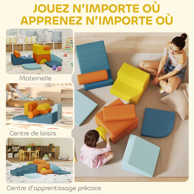 Parcours motricité bébé 9 pièces 140 x 80 x 25 cm sécurité sans angles lavable scandinave ultra doux en velours bleu 21_0000733