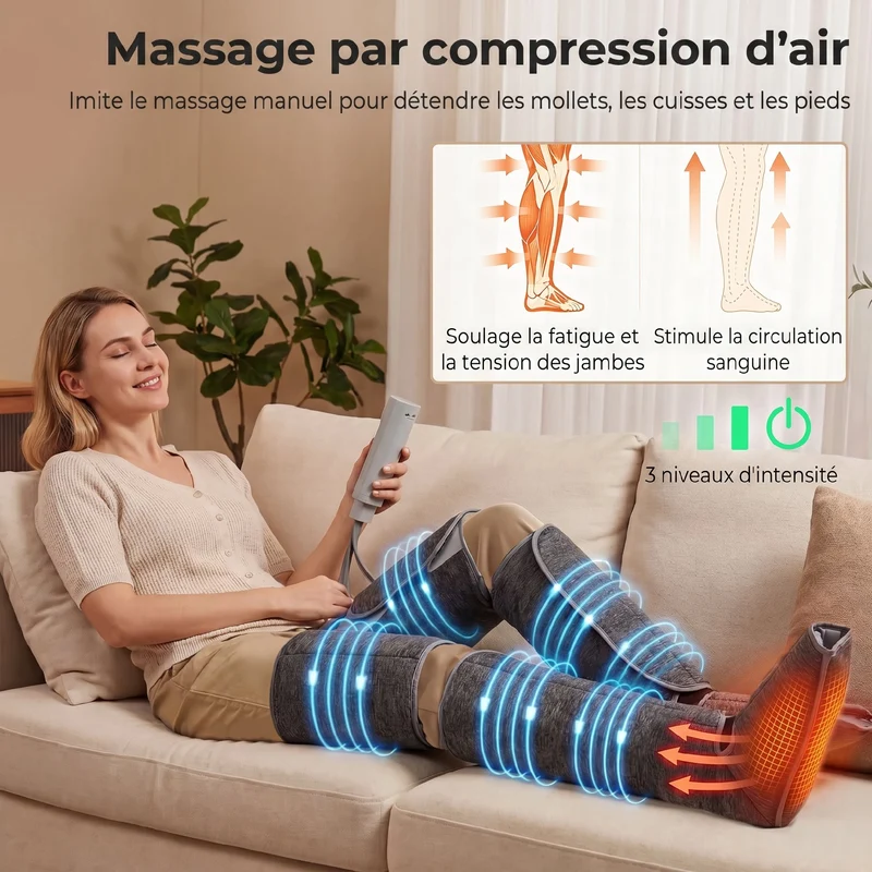 Masseur de jambes compression 360° 77 x 96 x 12 cm soulage et améliore circulation moderne épuré salon en tissu gris 21_0000837
