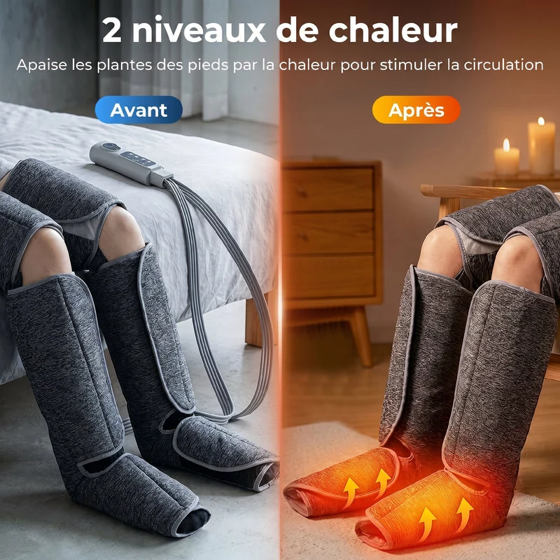Masseur de jambes compression 360° 77 x 96 x 12 cm soulage et améliore circulation moderne épuré salon en tissu gris 21_0000837