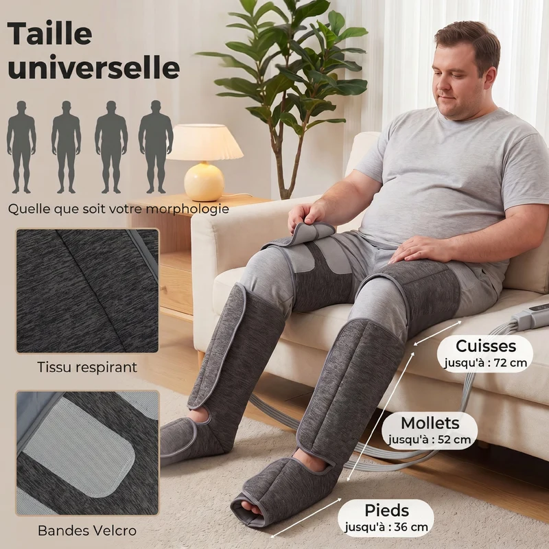Masseur de jambes compression 360° 77 x 96 x 12 cm soulage et améliore circulation moderne épuré salon en tissu gris 21_0000837