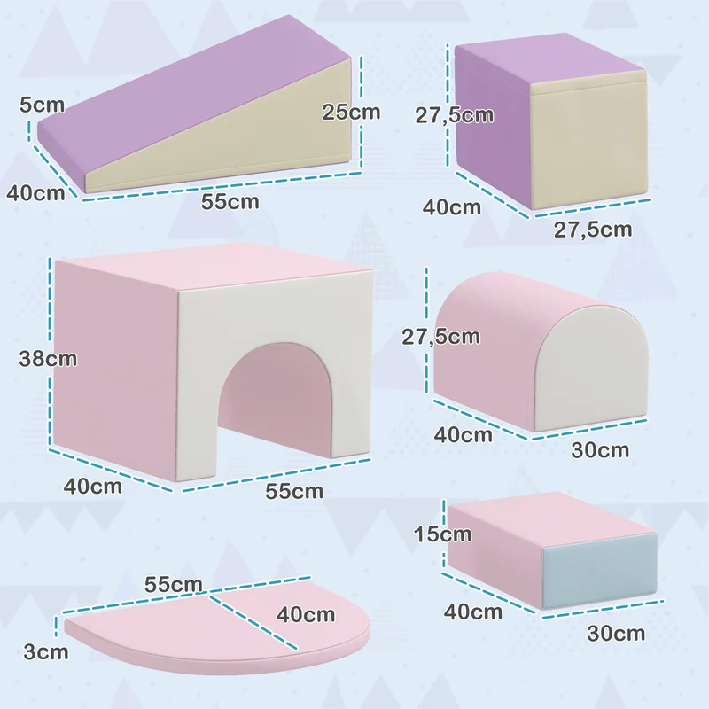 Lot de 7 blocs motricité salle de jeu chambre 170 x 130 x 40 cm stimulation motricité et créativité moderne en epe rose 21_0000724