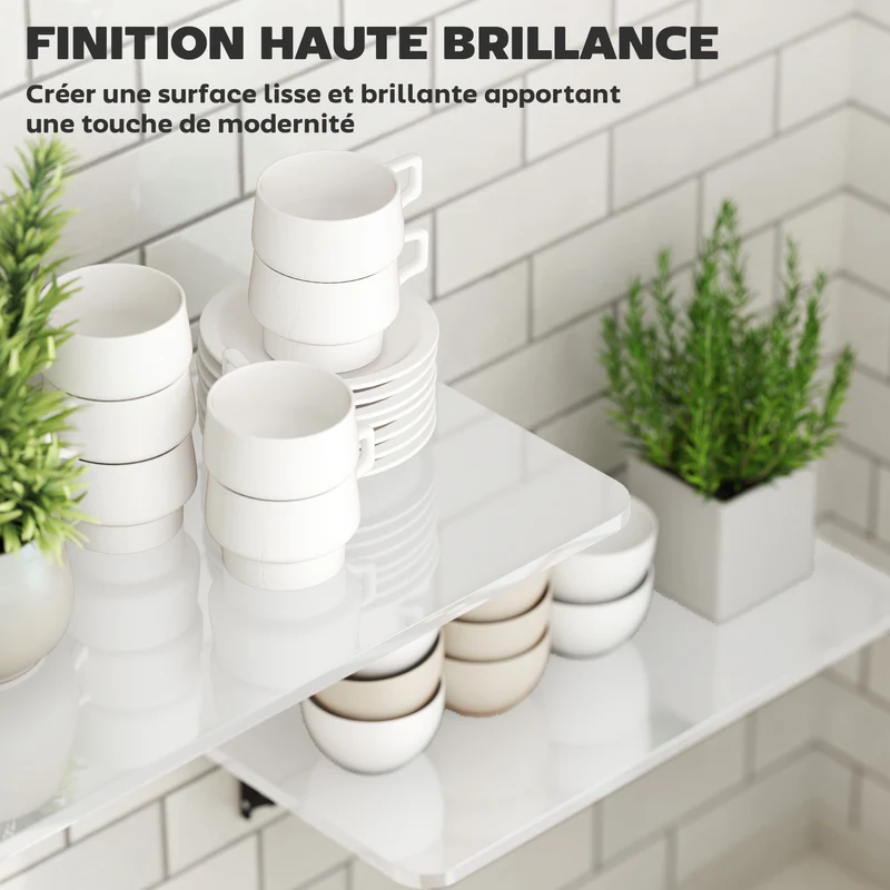Lot de 2 tables pliantes murales rabattables 80 x 40 x 16,5 cm et 60 x 30 x 11,5 cm gain de place moderne en MDF blanc 21_0001076
