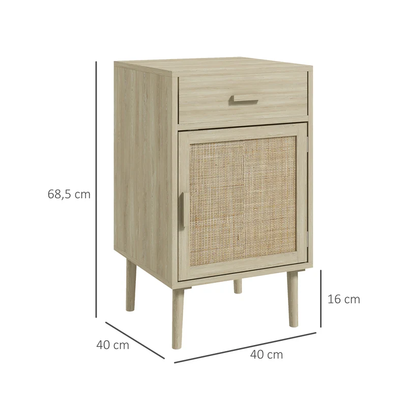 Lot de 2 tables de chevet 40 x 40 x 68,5 cm rangements tiroir étagère réglable moderne scandinave en mélamine chêne 21_0001587