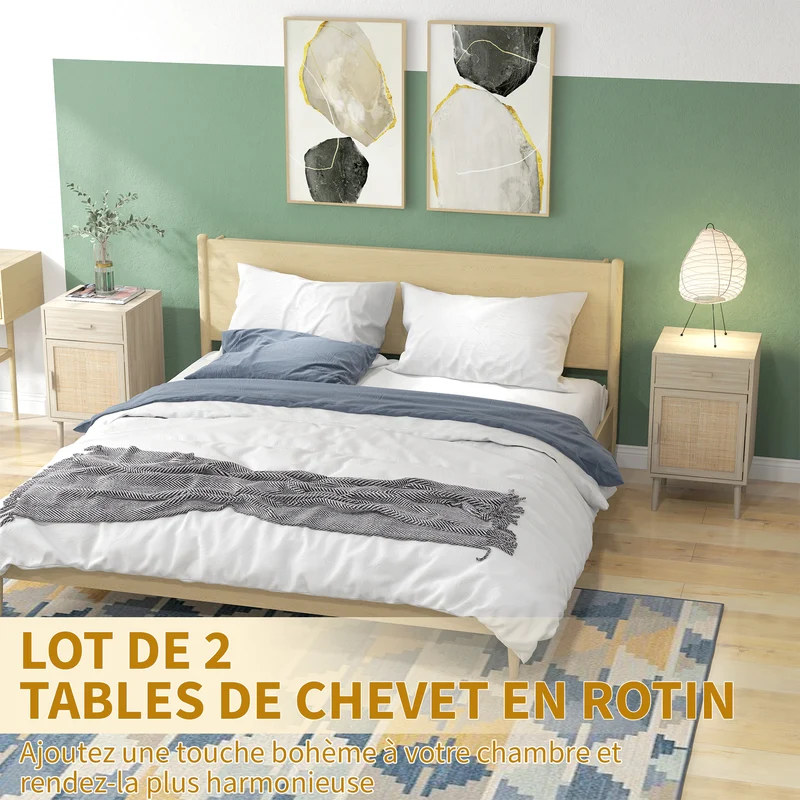 Lot de 2 tables de chevet 40 x 40 x 68,5 cm rangements tiroir étagère réglable moderne scandinave en mélamine chêne 21_0001587