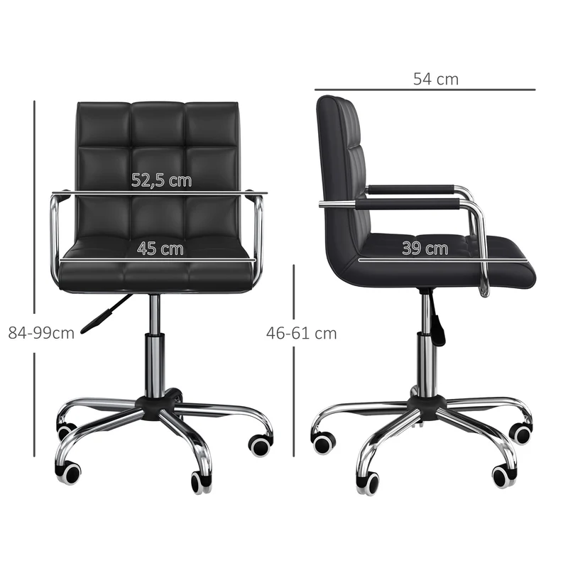 Lot de 2 chaises de bureau pivotantes 52.5 x 54 x 99 cm réglable assise capitonnée contemporain en synthétique noir 21_0006354