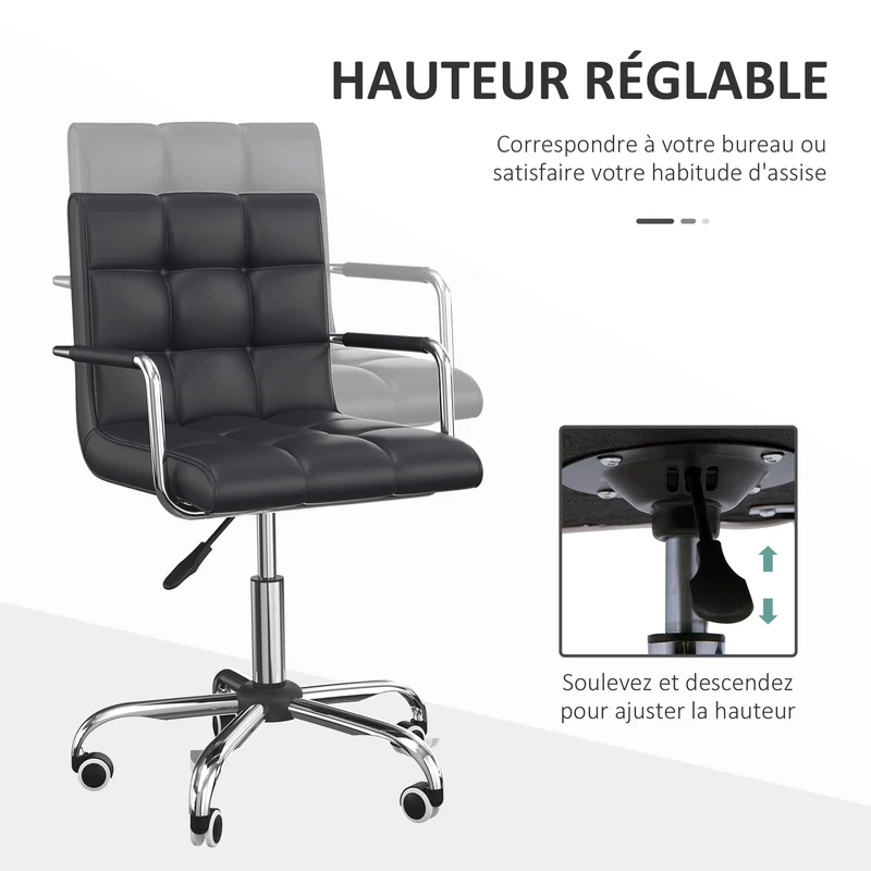 Lot de 2 chaises de bureau pivotantes 52.5 x 54 x 99 cm réglable assise capitonnée contemporain en synthétique noir 21_0006354