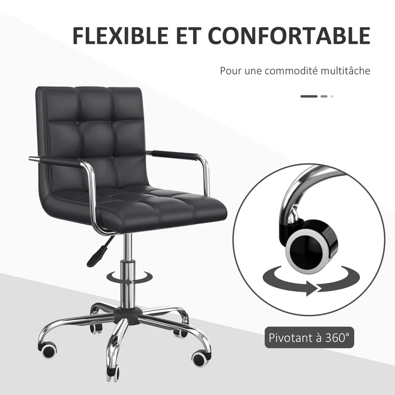 Lot de 2 chaises de bureau pivotantes 52.5 x 54 x 99 cm réglable assise capitonnée contemporain en synthétique noir 21_0006354
