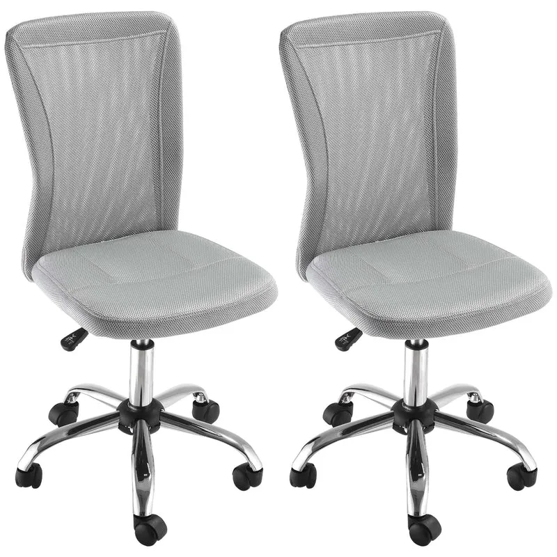 Lot de 2 chaises de bureau ergonomique hauteur réglable 43 x 58 x 100 cm pivotant 360° à roulettes moderne en tissu gris 21_0006350