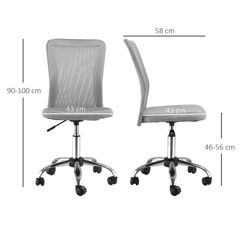Lot de 2 chaises de bureau ergonomique hauteur réglable 43 x 58 x 100 cm pivotant 360° à roulettes moderne en tissu gris 21_0006350