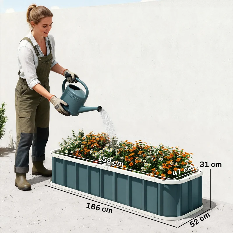 Jardinière surélevée jardin 165 x 52 x 31 cm bords pliés montage sans outil épuré contemporain en acier galvanisé gris 21_0005598