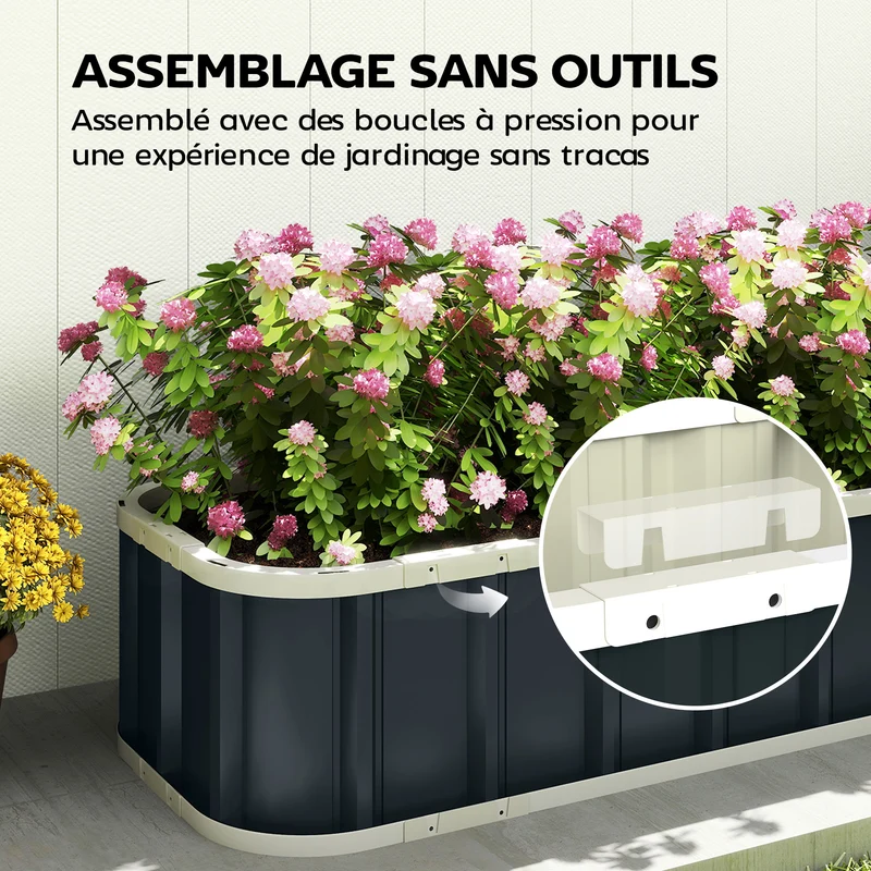 Jardinière surélevée jardin 165 x 52 x 31 cm bords pliés montage sans outil épuré contemporain en acier galvanisé gris 21_0005598