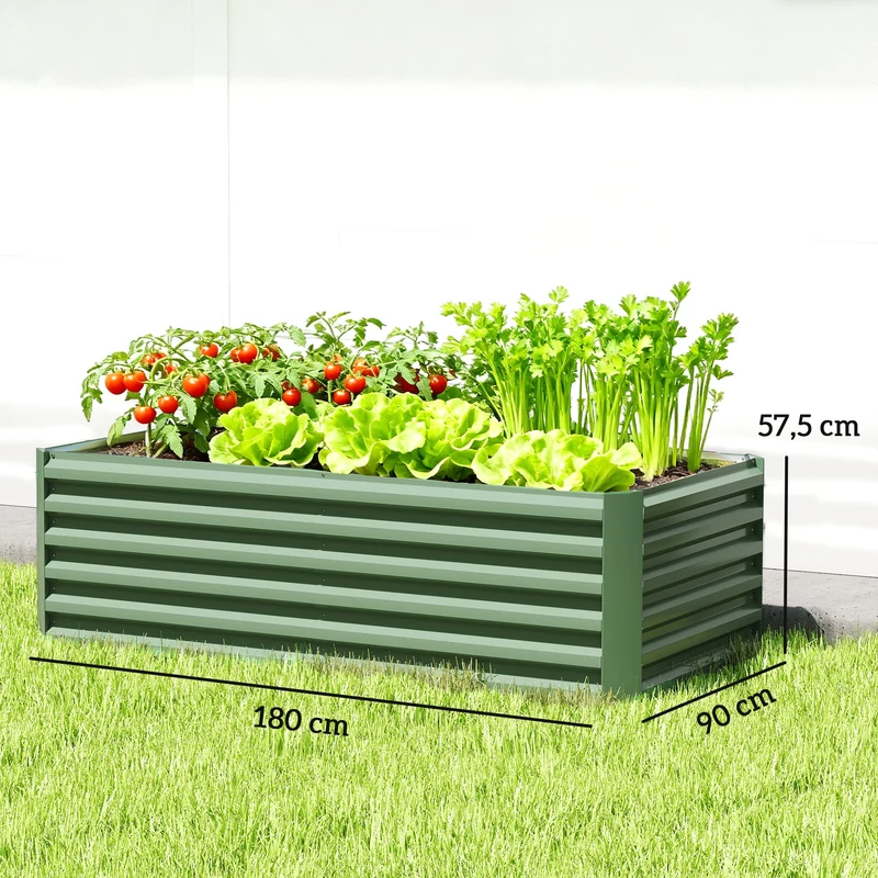 Jardinière surélevée de jardin 180 x 90 x 57,5 cm fond ouvert drainage antirouille moderne en acier galvanisé vert clair 21_0005610