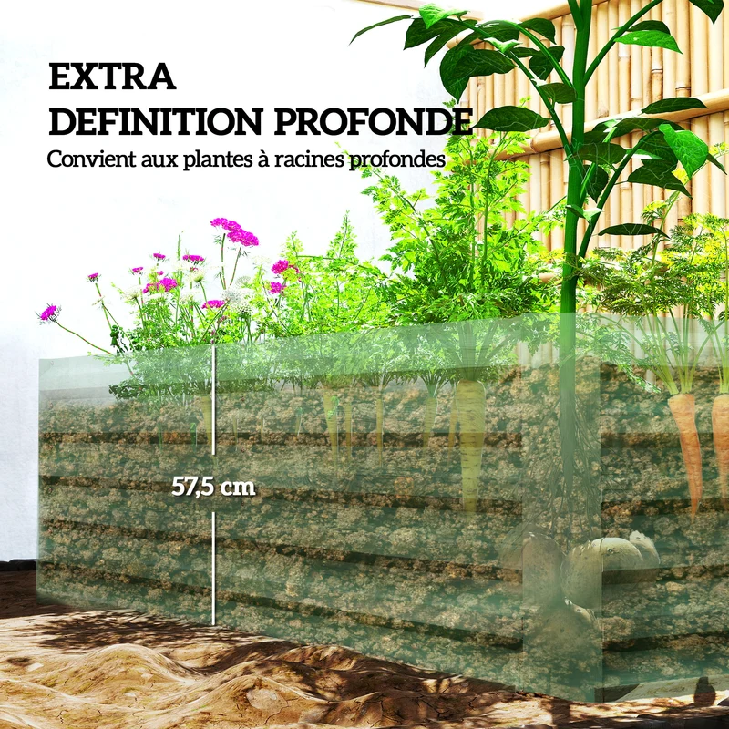 Jardinière surélevée de jardin 180 x 90 x 57,5 cm fond ouvert drainage antirouille moderne en acier galvanisé vert clair 21_0005610