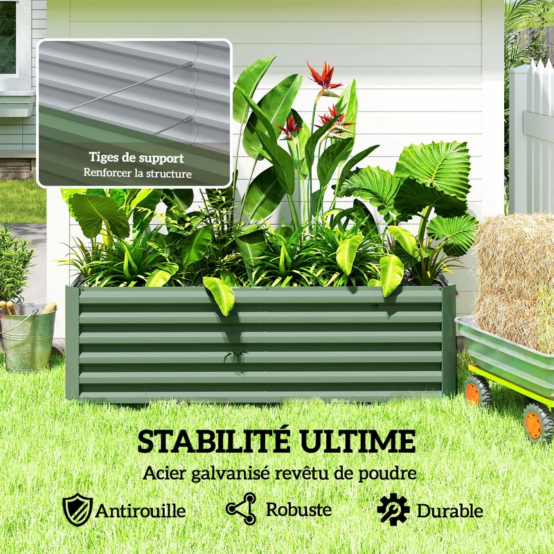 Jardinière surélevée de jardin 180 x 90 x 57,5 cm fond ouvert drainage antirouille moderne en acier galvanisé vert clair 21_0005610
