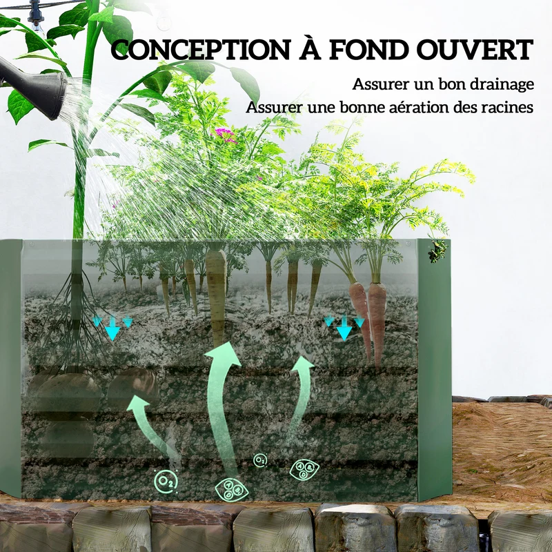 Jardinière surélevée de jardin 180 x 90 x 57,5 cm fond ouvert drainage antirouille moderne en acier galvanisé vert clair 21_0005610