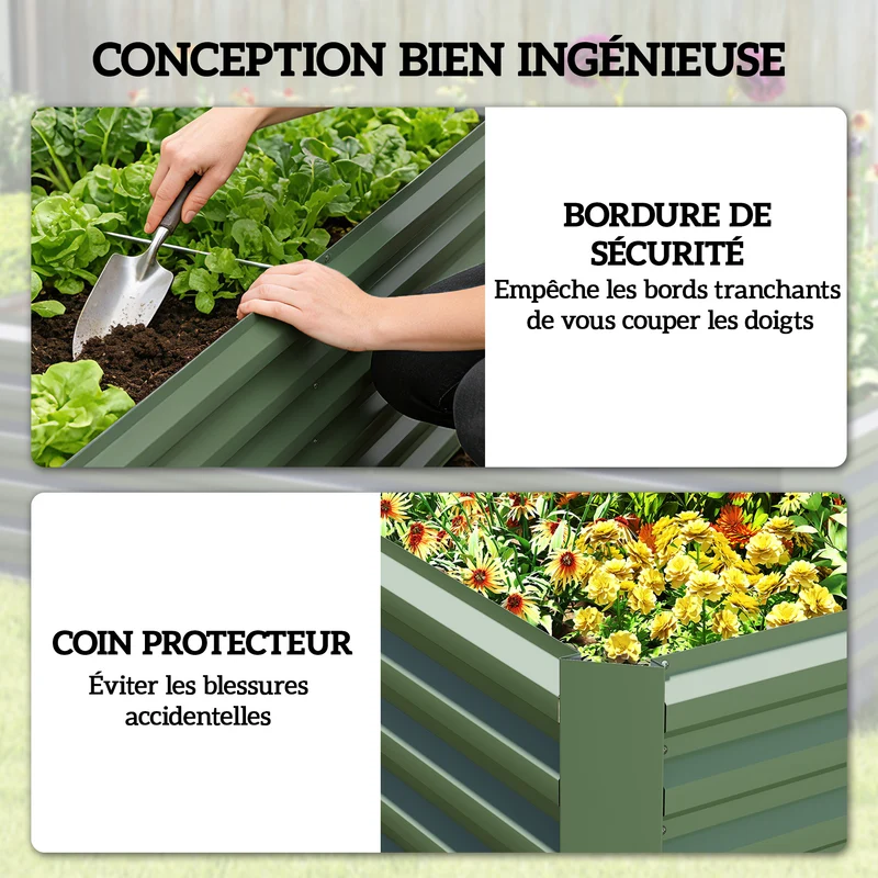Jardinière surélevée de jardin 180 x 90 x 57,5 cm fond ouvert drainage antirouille moderne en acier galvanisé vert clair 21_0005610