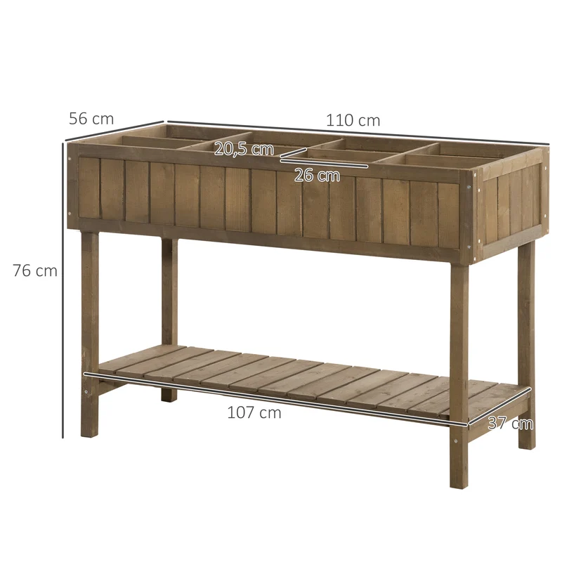 Jardinière sur pieds potager carré 110 x 46 x 76 cm 8 cases avec arrosage étagère rustique pour terrasse en bois marron 21_0004117