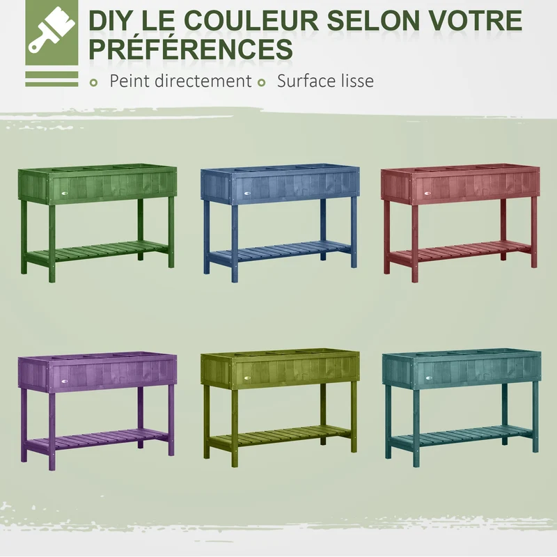 Jardinière sur pieds potager carré 110 x 46 x 76 cm 8 cases avec arrosage étagère rustique pour terrasse en bois marron 21_0004117